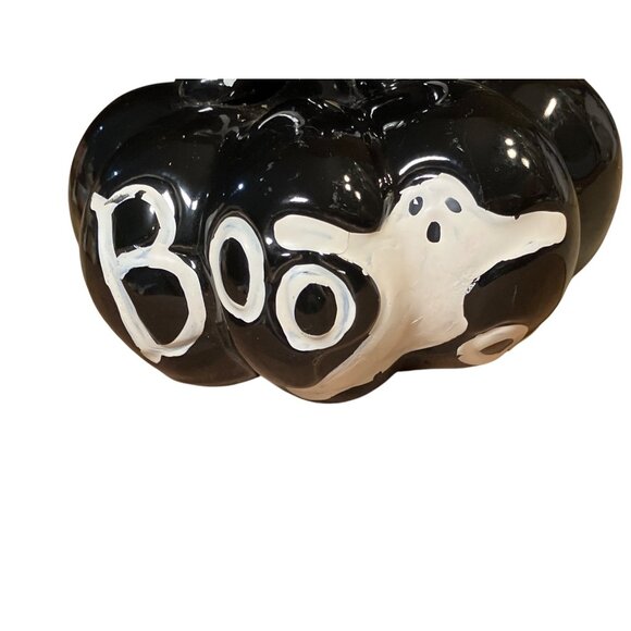 Ceramic Black Cat On Pumpkin Halloween Decor Figurine With White Ghost & "Boo" D - Picture 8 of 15